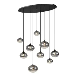 Moderne hanglamp zwart met smoke glas 9-lichts - Jia