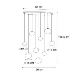 Moderne hanglamp zwart met smoke glas 9-lichts - Jia