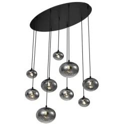 Moderne hanglamp zwart met smoke glas 9-lichts - Jia