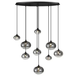 Moderne hanglamp zwart met smoke glas 9-lichts - Jia