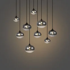 Moderne hanglamp zwart met smoke glas 9-lichts - Jia