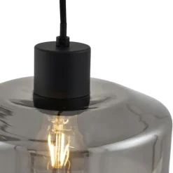 Moderne hanglamp zwart met smoke glas 3-lichts - Sheena
