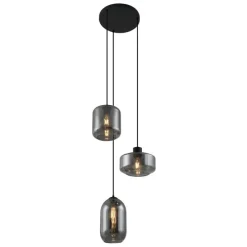 Moderne hanglamp zwart met smoke glas 3-lichts - Sheena