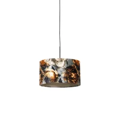 Moderne hanglamp zwart met kap bloemen 35 cm - Combi