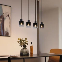 Moderne hanglamp zwart met smoke glas 4-lichts - Dame