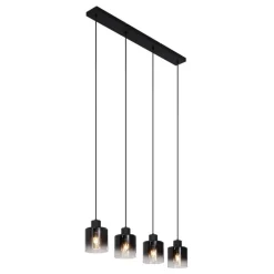 Moderne hanglamp zwart met smoke glas 4-lichts - Dame