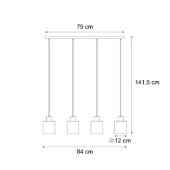 Moderne hanglamp zwart met smoke glas 4-lichts - Dame