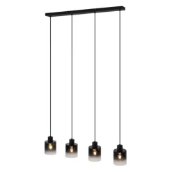 Moderne hanglamp zwart met smoke glas 4-lichts - Dame