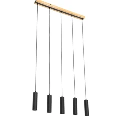 Moderne hanglamp zwart met hout 5-lichts - Jeana