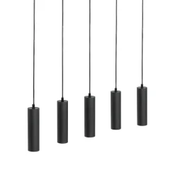 Moderne hanglamp zwart met hout 5-lichts - Jeana