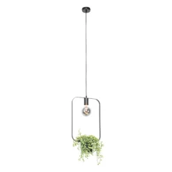 Moderne hanglamp zwart met glas rechthoekig - Roslini