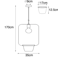 Moderne hanglamp zwart met glas rechthoekig - Roslini