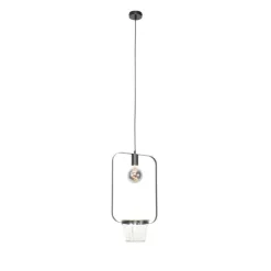 Moderne hanglamp zwart met glas rechthoekig - Roslini
