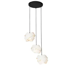Moderne hanglamp zwart met wit 3-lichts - Cloth