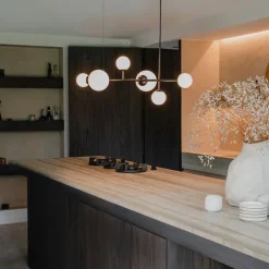 Moderne hanglamp zwart met mat glas 6-lichts - Monaco