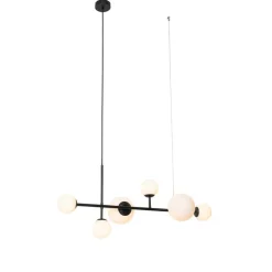 Moderne hanglamp zwart met mat glas 6-lichts - Monaco