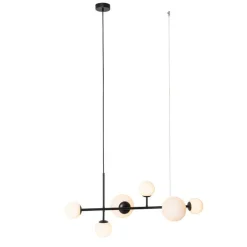 Moderne hanglamp zwart met mat glas 6-lichts - Monaco