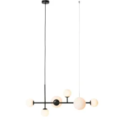 Moderne hanglamp zwart met mat glas 6-lichts - Monaco