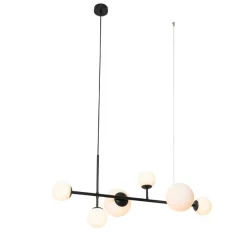 Moderne hanglamp zwart met mat glas 6-lichts - Monaco