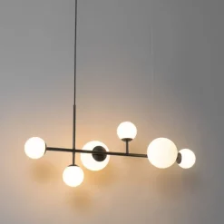 Moderne hanglamp zwart met mat glas 6-lichts - Monaco