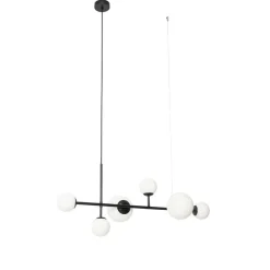 Moderne hanglamp zwart met mat glas 6-lichts - Monaco