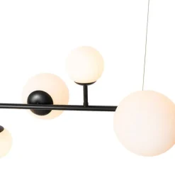 Moderne hanglamp zwart met mat glas 6-lichts - Monaco
