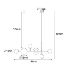 Moderne hanglamp zwart met mat glas 6-lichts - Monaco