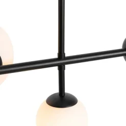 Moderne hanglamp zwart met mat glas 6-lichts - Monaco