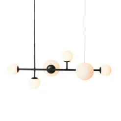 Moderne hanglamp zwart met mat glas 6-lichts - Monaco