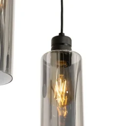 Moderne hanglamp zwart met smoke glas 3-lichts - Stavelot