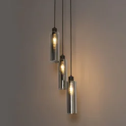 Moderne hanglamp zwart met smoke glas 3-lichts - Stavelot