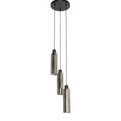 Moderne hanglamp zwart met smoke glas 3-lichts - Stavelot