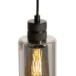 Moderne hanglamp zwart met smoke glas 3-lichts - Stavelot