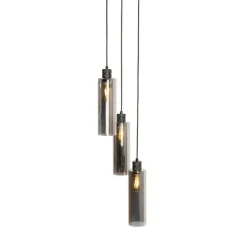 Moderne hanglamp zwart met smoke glas 3-lichts - Stavelot