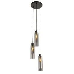 Moderne hanglamp zwart met smoke glas 3-lichts - Stavelot
