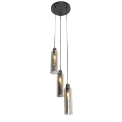 Moderne hanglamp zwart met smoke glas 3-lichts - Stavelot