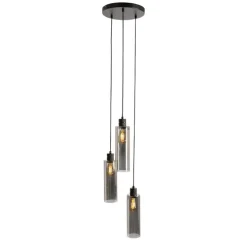 Moderne hanglamp zwart met smoke glas 3-lichts - Stavelot