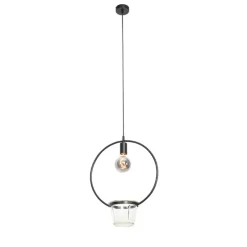 Moderne hanglamp zwart met glas rond - Roslini