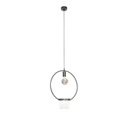 Moderne hanglamp zwart met glas rond - Roslini
