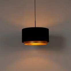 Moderne hanglamp zwart met goud 47 cm duo kap - Combi