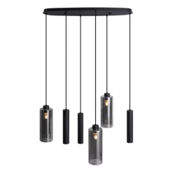 Moderne hanglamp zwart met smoke glas 6-lichts - Duplantis