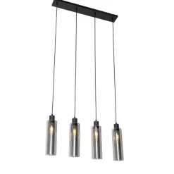 Moderne hanglamp zwart met smoke glas 4-lichts - Stavelot
