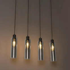 Moderne hanglamp zwart met smoke glas 4-lichts - Stavelot
