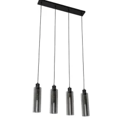 Moderne hanglamp zwart met smoke glas 4-lichts - Stavelot