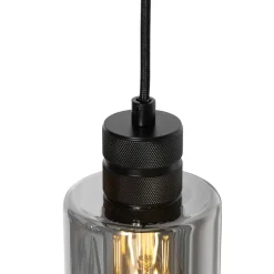 Moderne hanglamp zwart met smoke glas 4-lichts - Stavelot