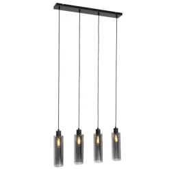 Moderne hanglamp zwart met smoke glas 4-lichts - Stavelot