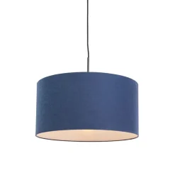 Moderne hanglamp zwart met antiek blauwe kap 50 cm - Combi 1