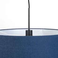 Moderne hanglamp zwart met antiek blauwe kap 50 cm - Combi 1