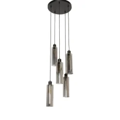 Moderne hanglamp zwart met smoke glas 5-lichts - Stavelot