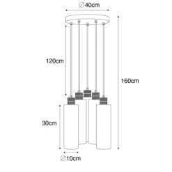 Moderne hanglamp zwart met smoke glas 5-lichts - Stavelot